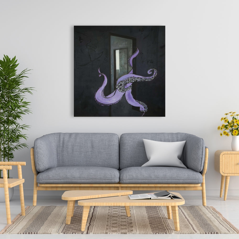 Octopus Street Art Canvas - Gray Industrial Aquatic Decor
