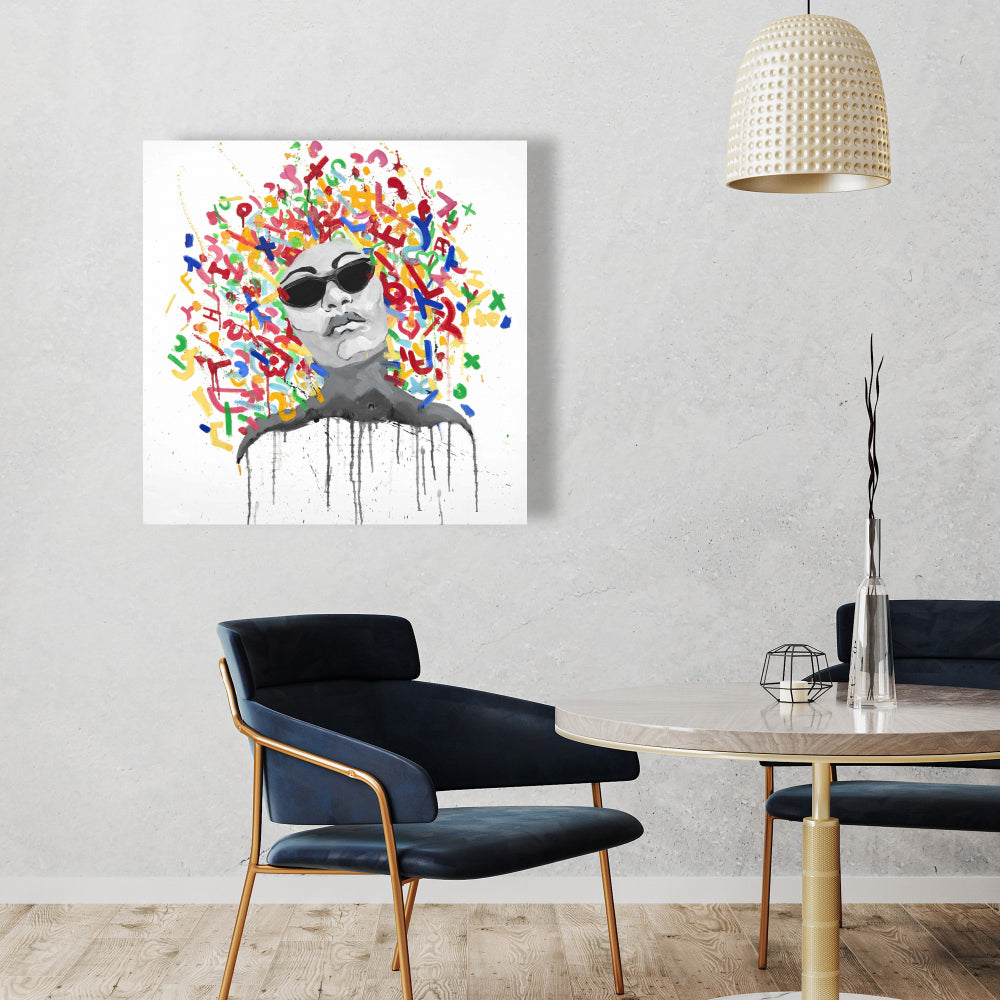 Woman Street Art Pop Blue Canvas - Shapes Bedroom Decor