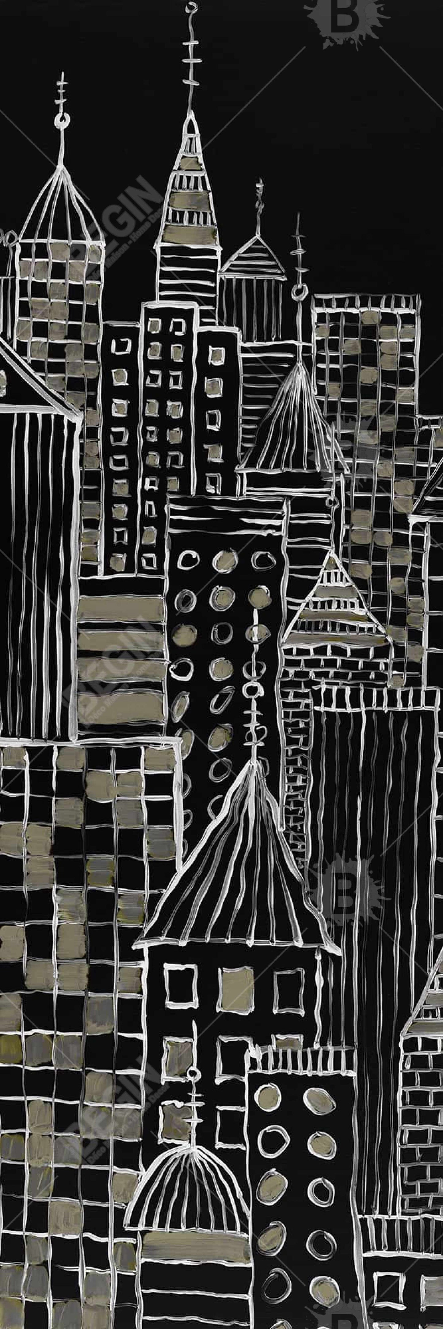 Illustrative City Towers Black Canvas - Living Room Decor