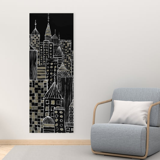 Illustrative City Towers Black Canvas - Living Room Decor