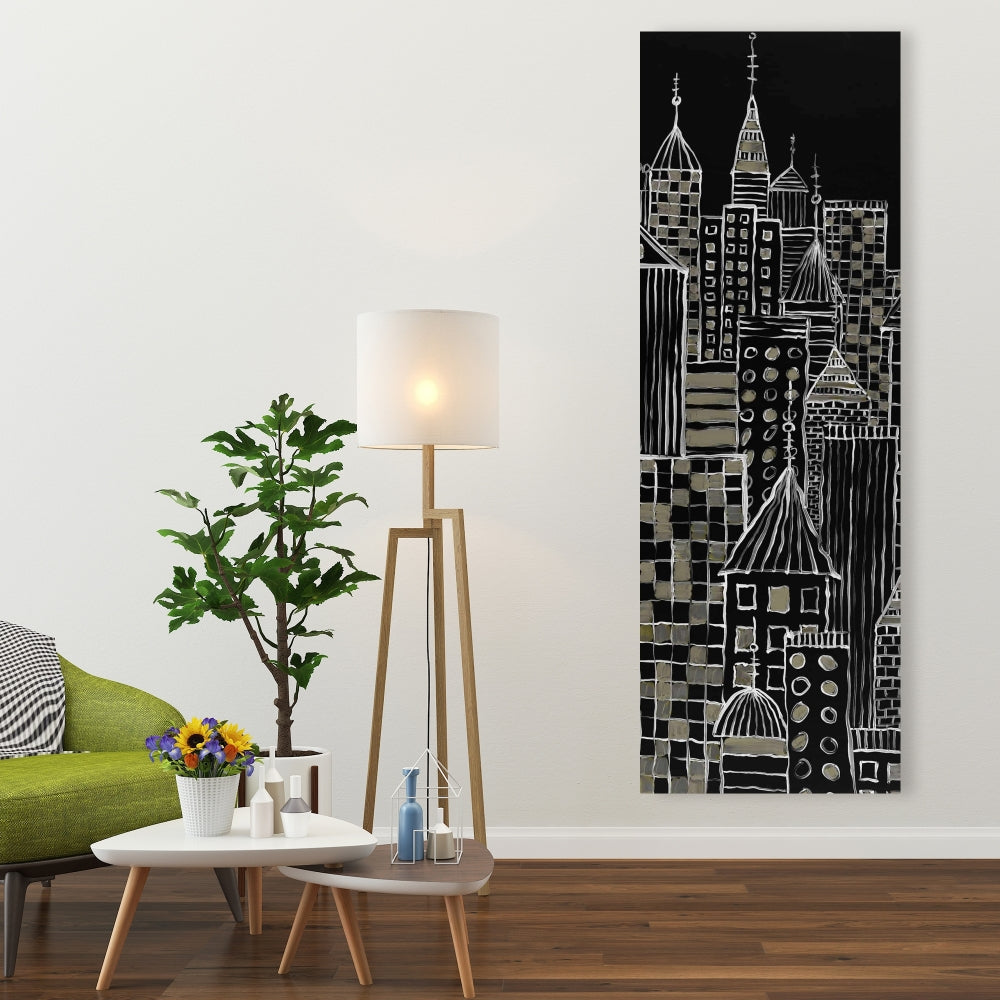 Illustrative City Towers Black Canvas - Living Room Decor