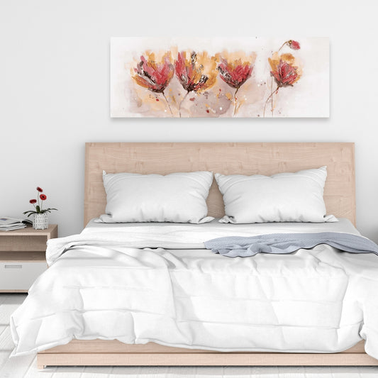 Four Little Flowers - Botanical Canvas | Contemporary Bedroom Decor