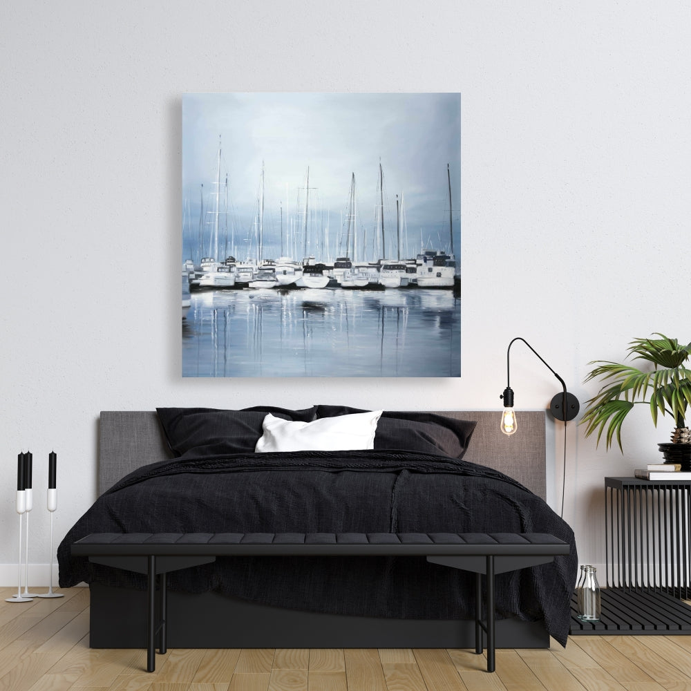 Blue Boat Coastal Canvas - Boats at the Dock 2 Home Decor