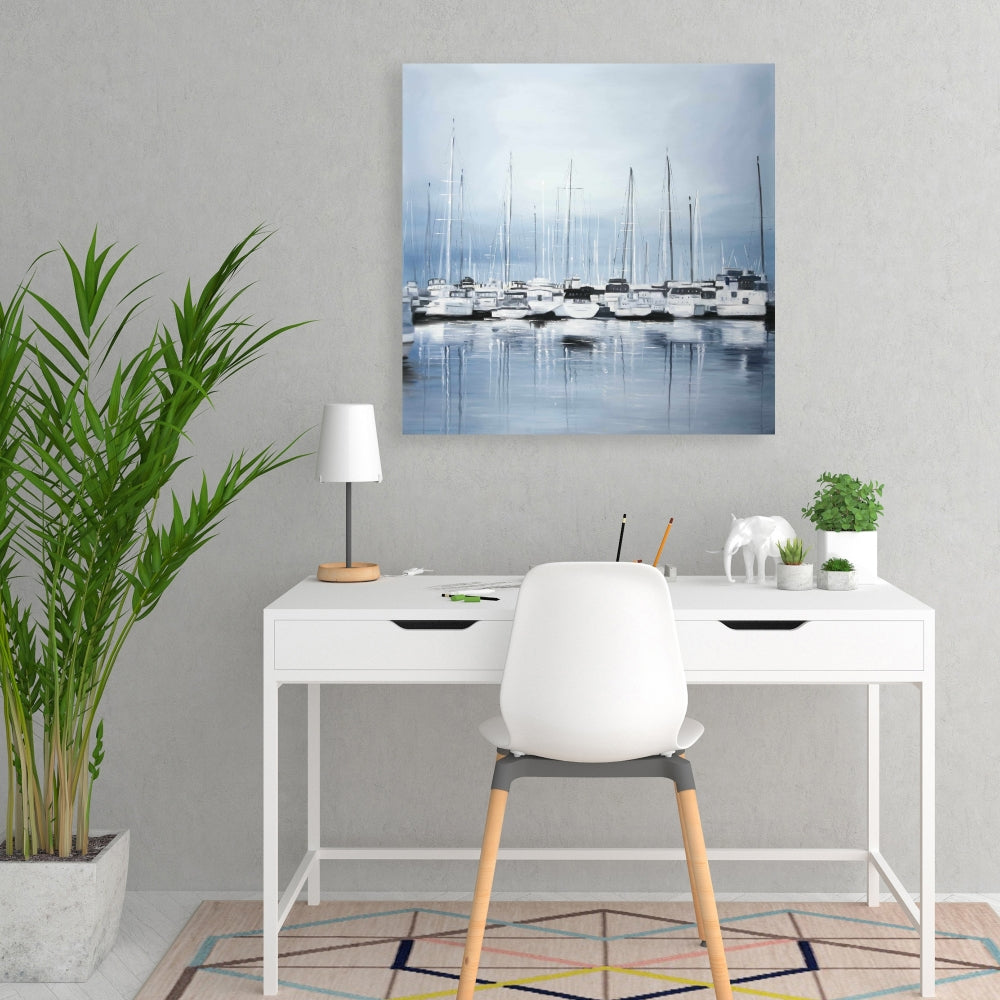 Blue Boat Coastal Canvas - Boats at the Dock 2 Home Decor