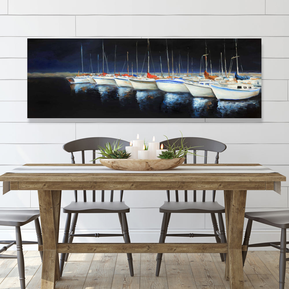 Coastal Bedroom Canvas | Fishing Boats at Marina Wall Art