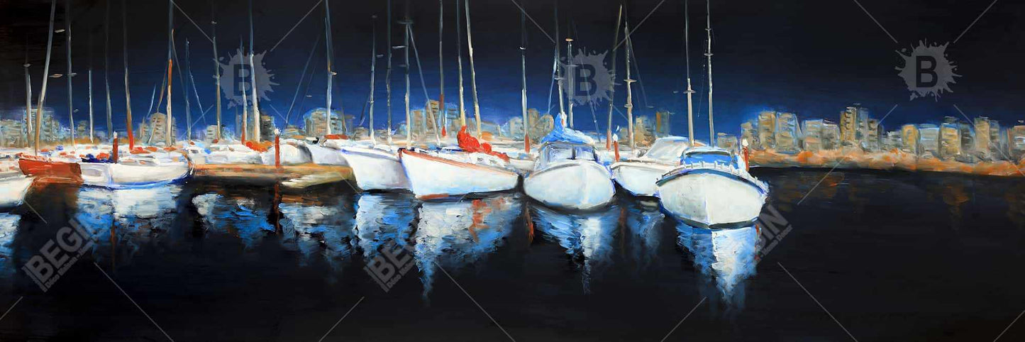 Evening at the Marina | Blue Bedroom Boat Canvas Home Decor