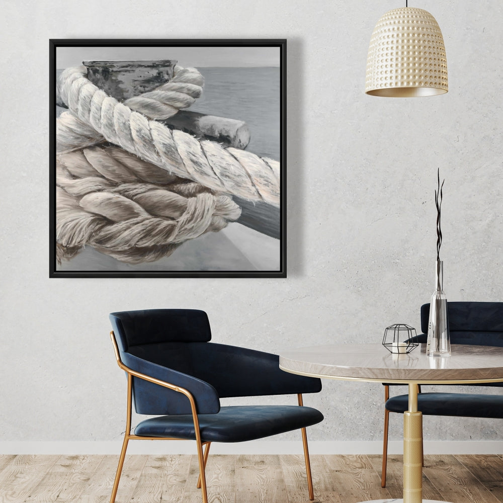 Toile encadrée beige en corde de bateau torsadée | Décoration nautique