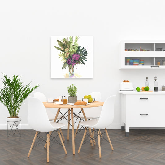 Composition florale tropicale – Décoration botanique verte sur toile