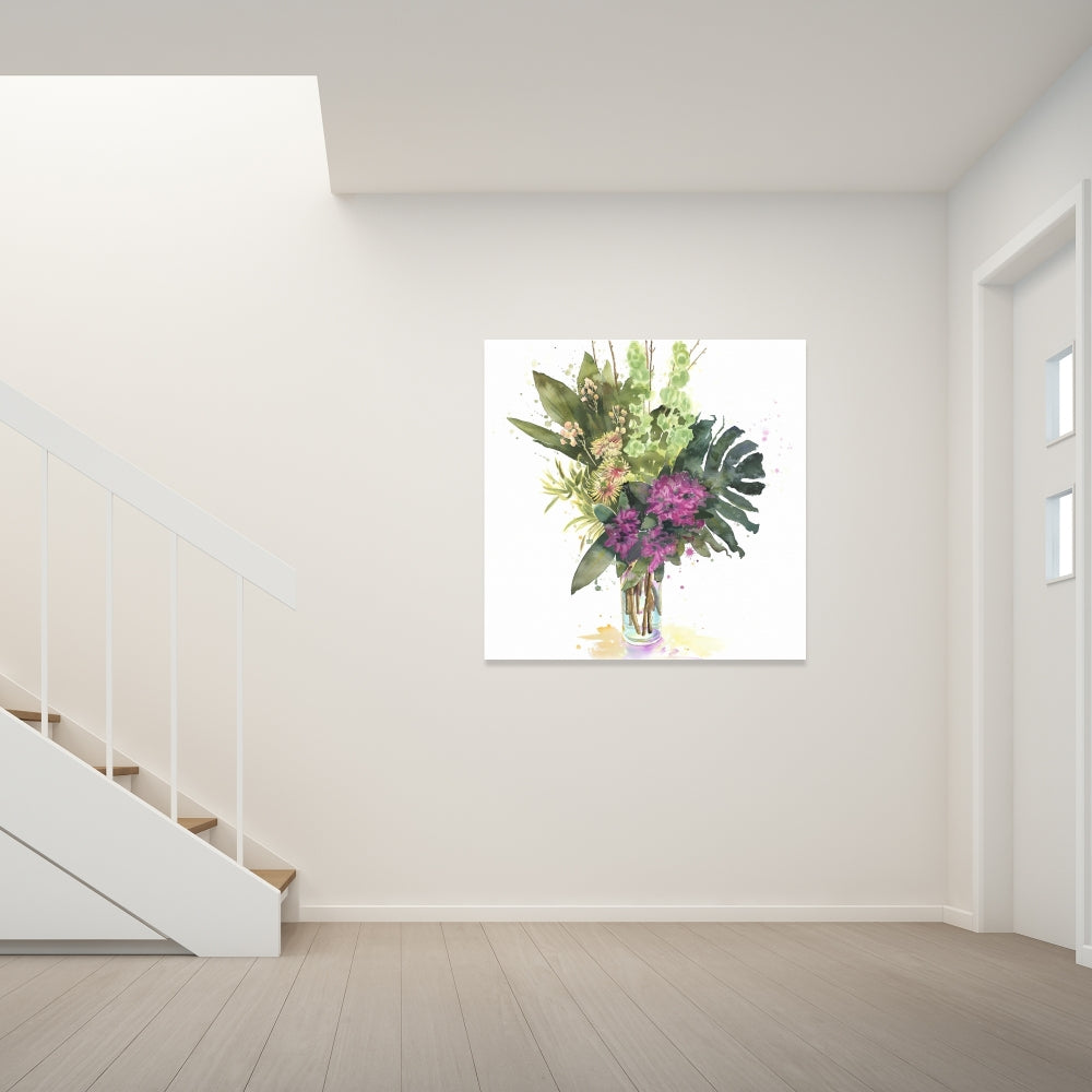 Tropical Flower Assemblage - Green Botanical Canvas Decor