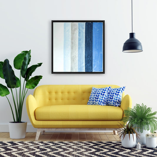 Blue Stripes Framed Canvas - Modern Home Decor Wall Art