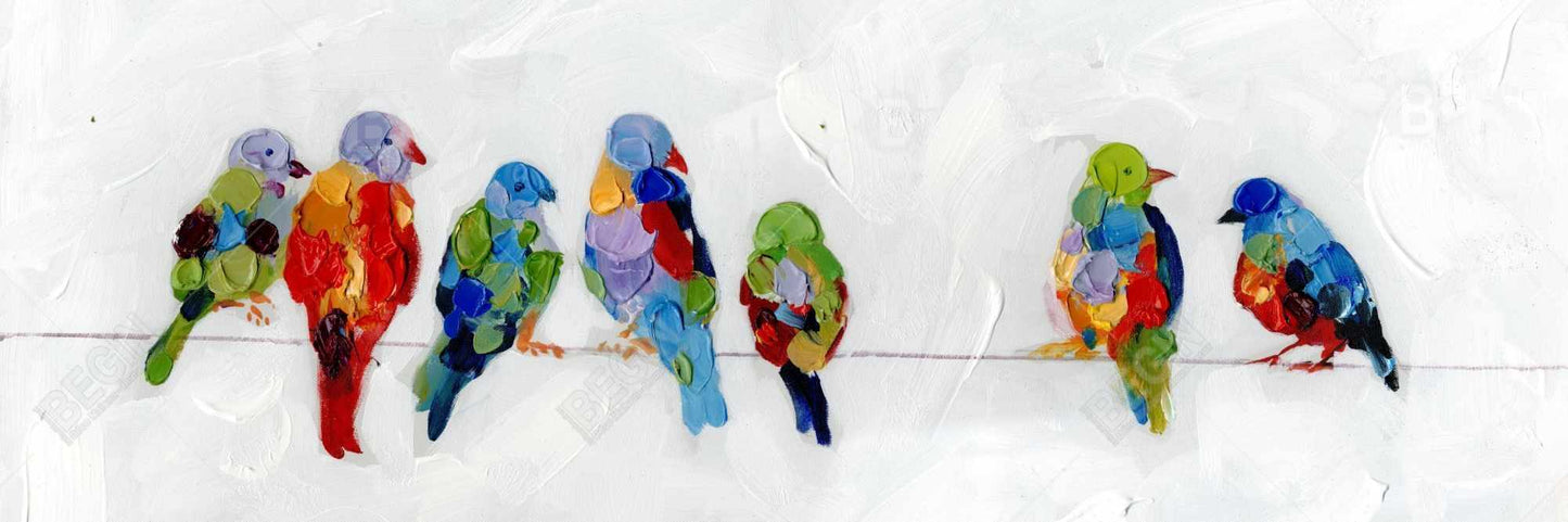 Colorful Birds on a Wire - Blue Bedroom Framed Canvas Decor