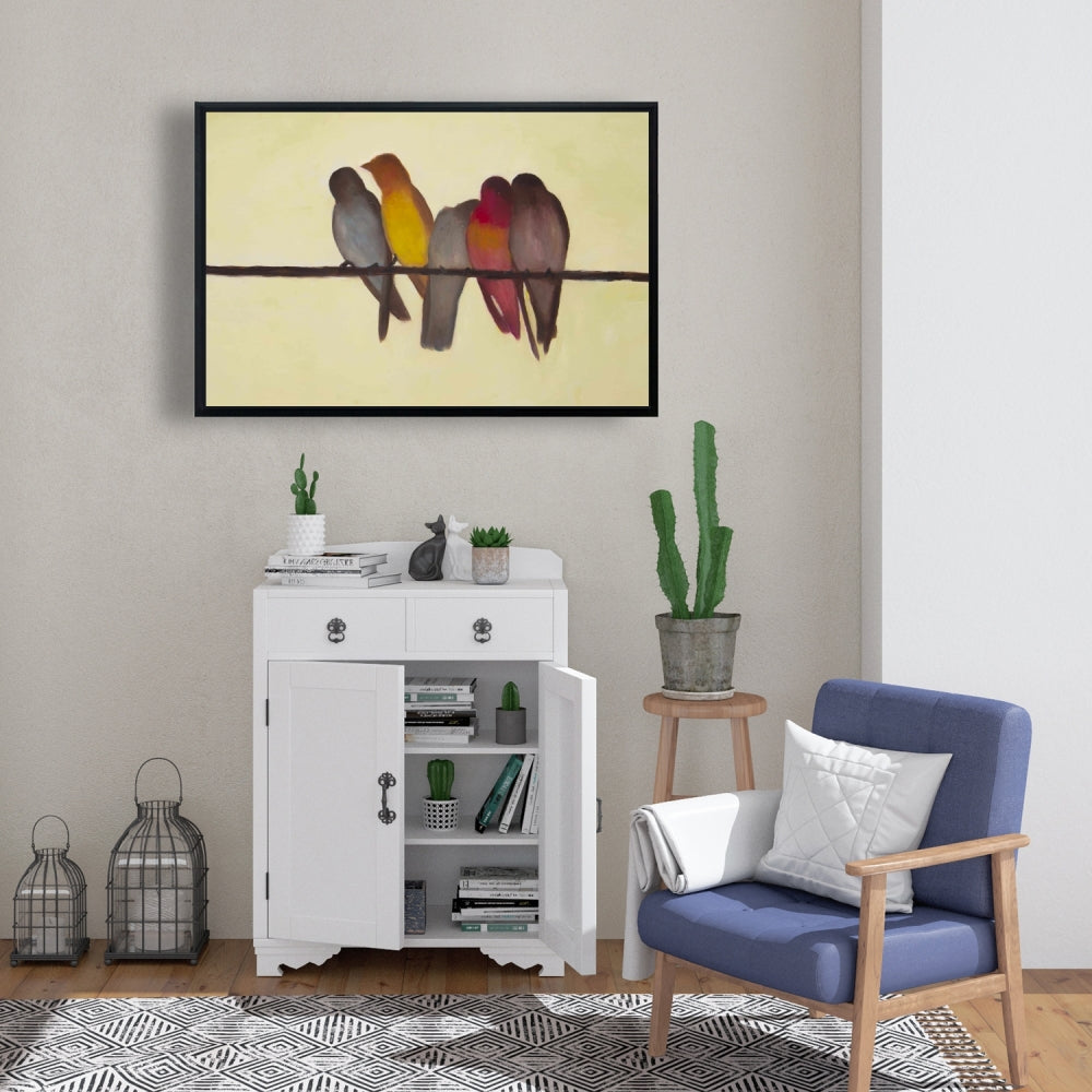 Five Birds on a Branch | Contemporary Canvas for Bedroom Decor