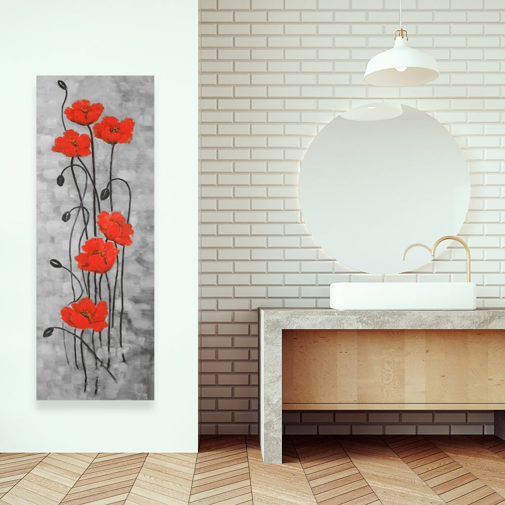 Modern Gray Canvas | Long Stem Flowers | Home Decor Bedroom