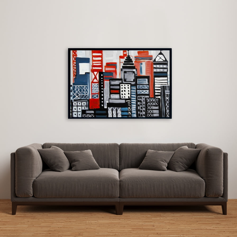Geometric Urban Landscape Canvas | Blue Bedroom Wall Art