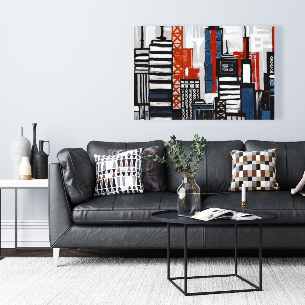 Geometric Towers & Buildings Canvas | Shapes Blue Cities Decor