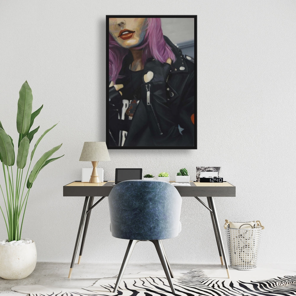 Young Punk Woman Canvas | Retro Purple Bedroom Decor
