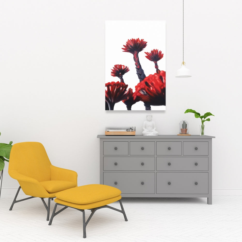 Red Tropical Flowers Canvas Art | Exotic Bedroom Wall Decor