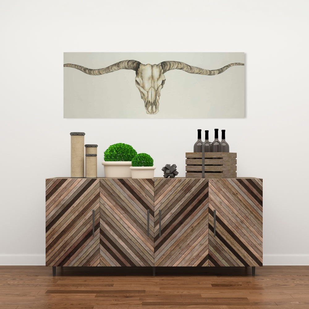 Rustic Long Horn Skull Canvas - Country Bedroom Home Decor