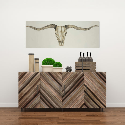 Toile rustique à longues cornes et crâne - Décoration de chambre à coucher