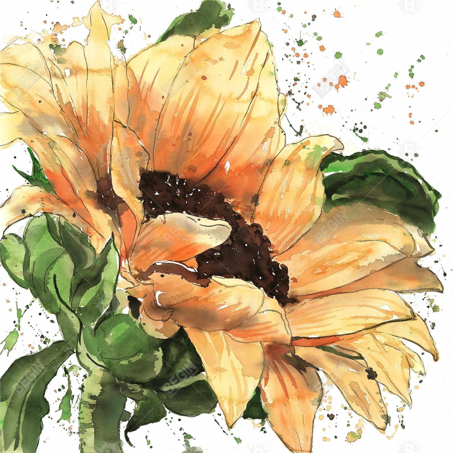 Sunflower in Bloom Botanical Brown Floral Canvas Wall Art