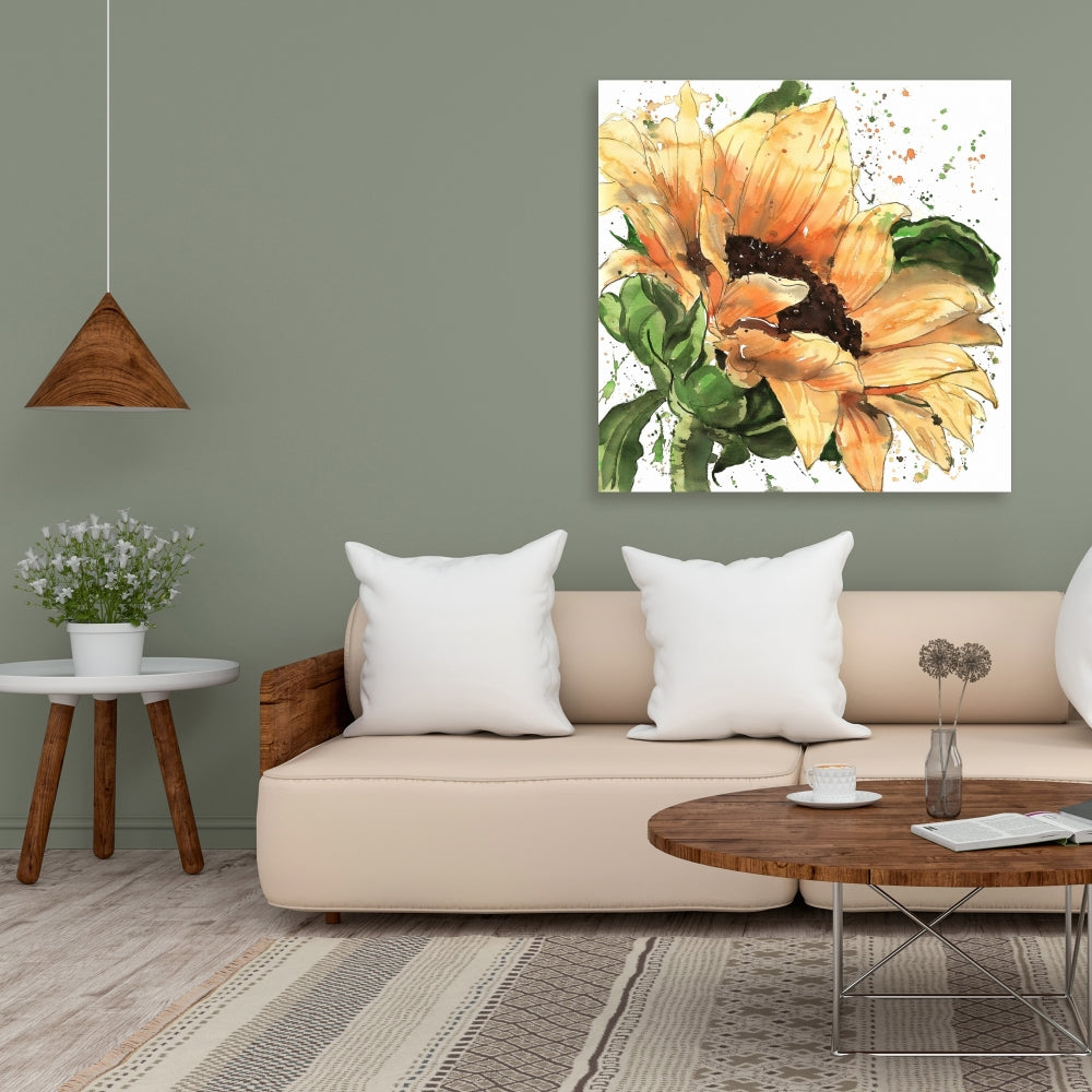 Sunflower in Bloom Botanical Brown Floral Canvas Wall Art