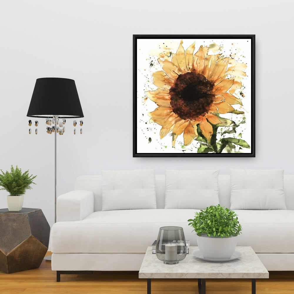 Toile encadrée rustique marron « Grand tournesol » | Décoration d'intérieur