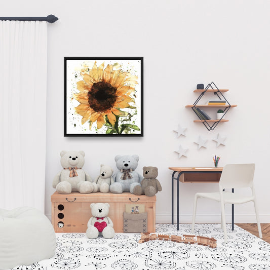 Toile encadrée rustique marron « Grand tournesol » | Décoration d'intérieur