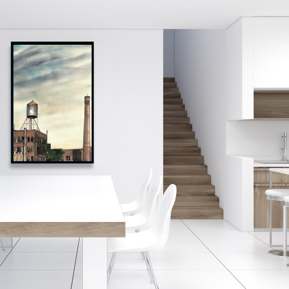 Water Tower in New York Framed Canvas | Industrial Decor