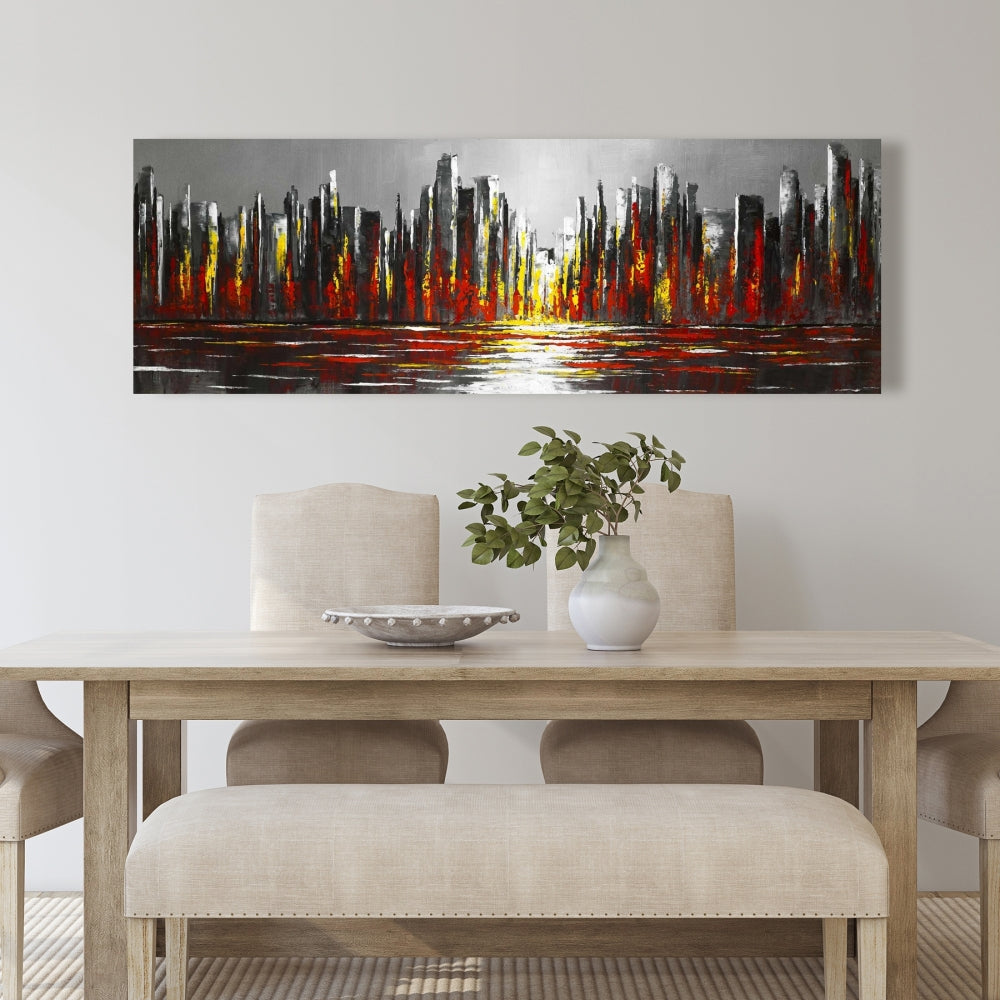 Industrial Abstract Red Skyline Canvas - Bedroom Home Decor