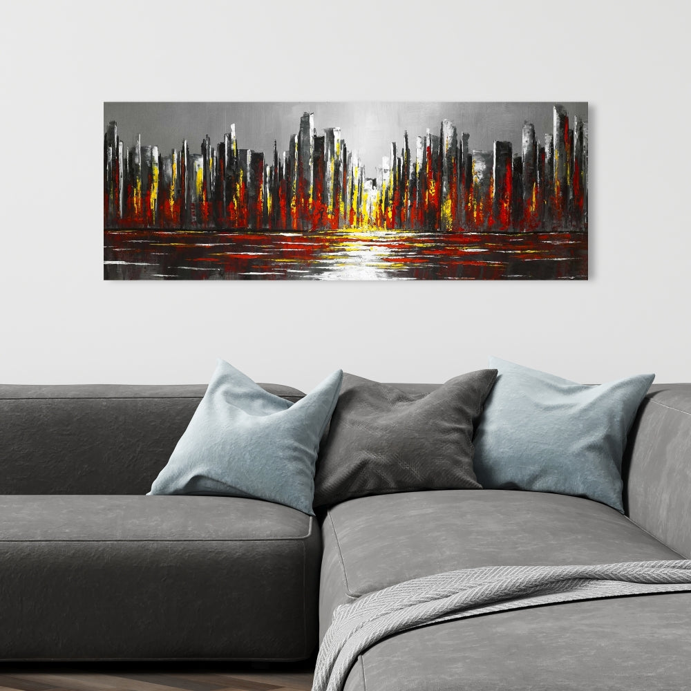 Industrial Abstract Red Skyline Canvas - Bedroom Home Decor