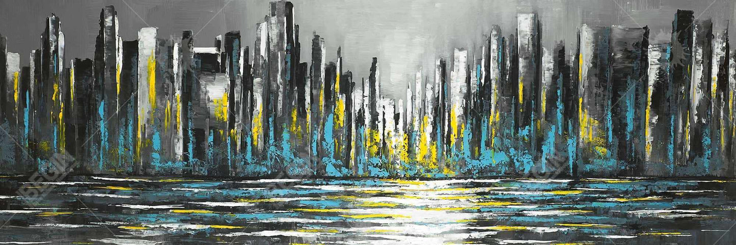 Abstract Blue Skyline | Gray Canvas | Bedroom Home Decor
