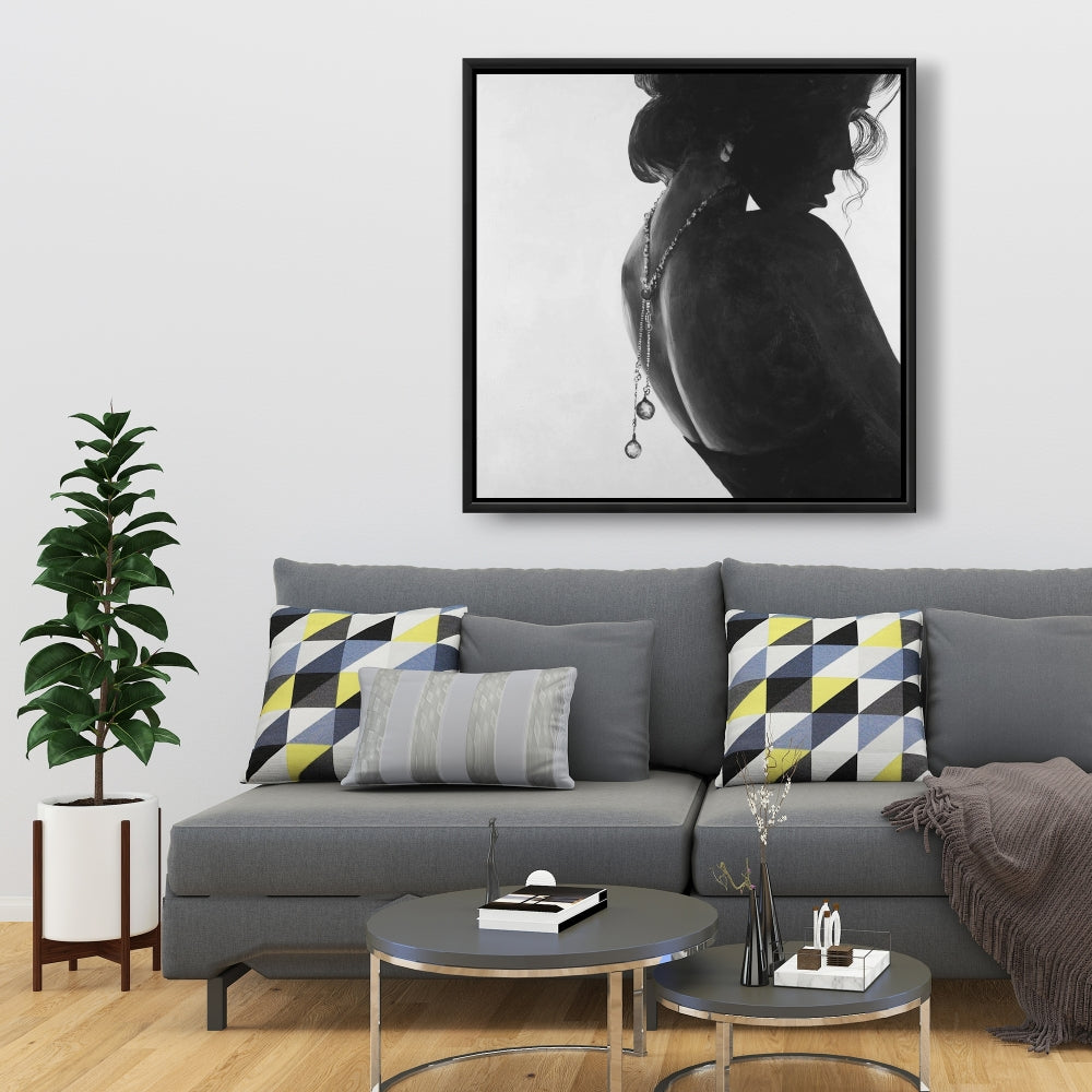 Toile de chambre « Beauté grise » : Décor femme chic avec bijoux