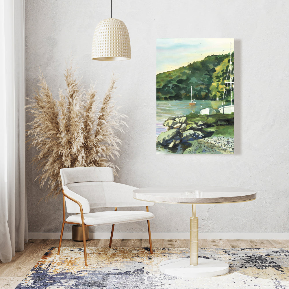 Toile « Journée en voilier » avec arbres verts côtiers – Décoration d'intérieur