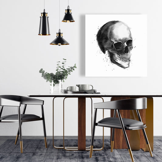 Toile tête de mort noire et blanche | Décoration murale pour homme des cavernes
