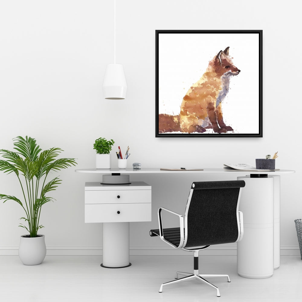 Décoration de salon scandinave | Toile encadrée marron représentant un renard roux