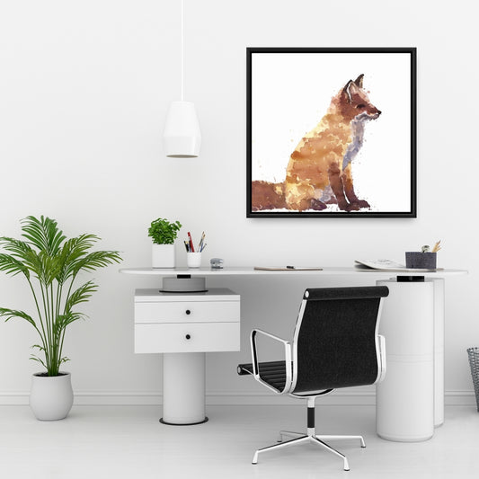 Scandinavian Living Room Decor | Brown Framed Red Fox Canvas
