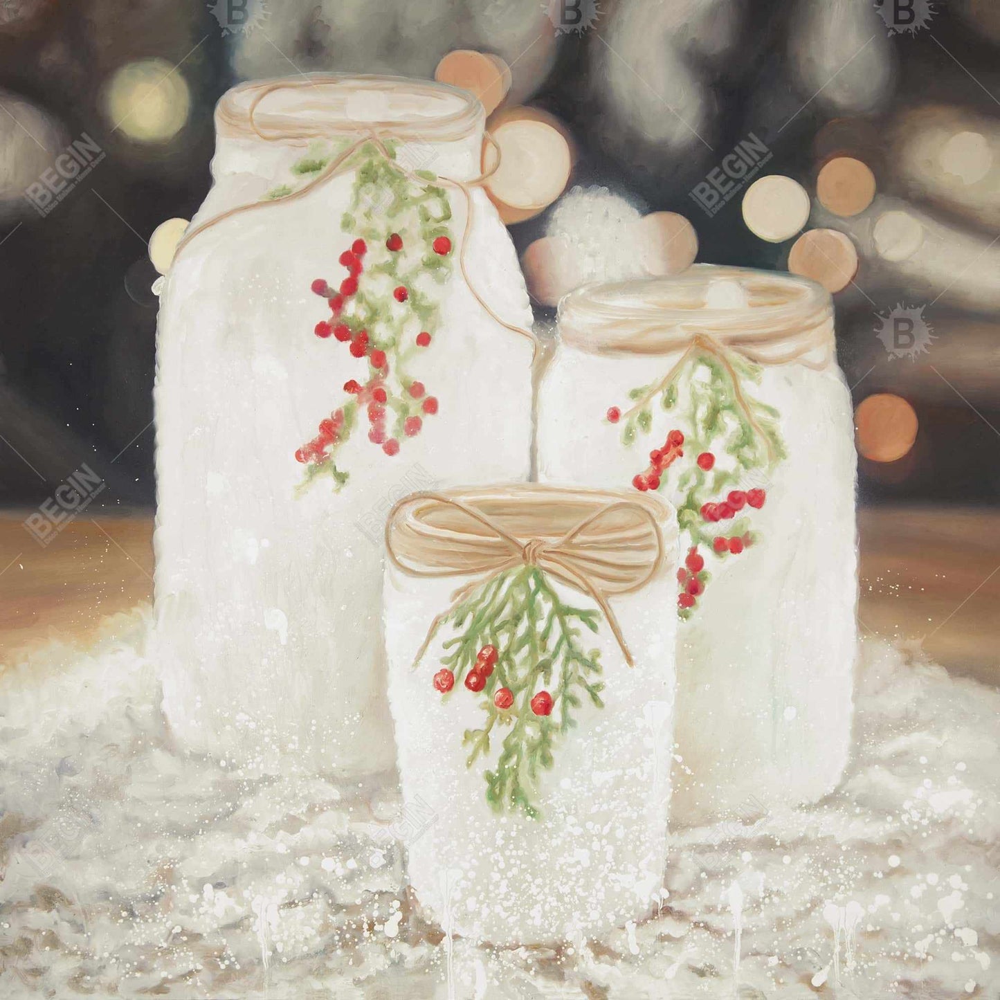 White Botanical Still Life Canvas - Christmas Candles Decor