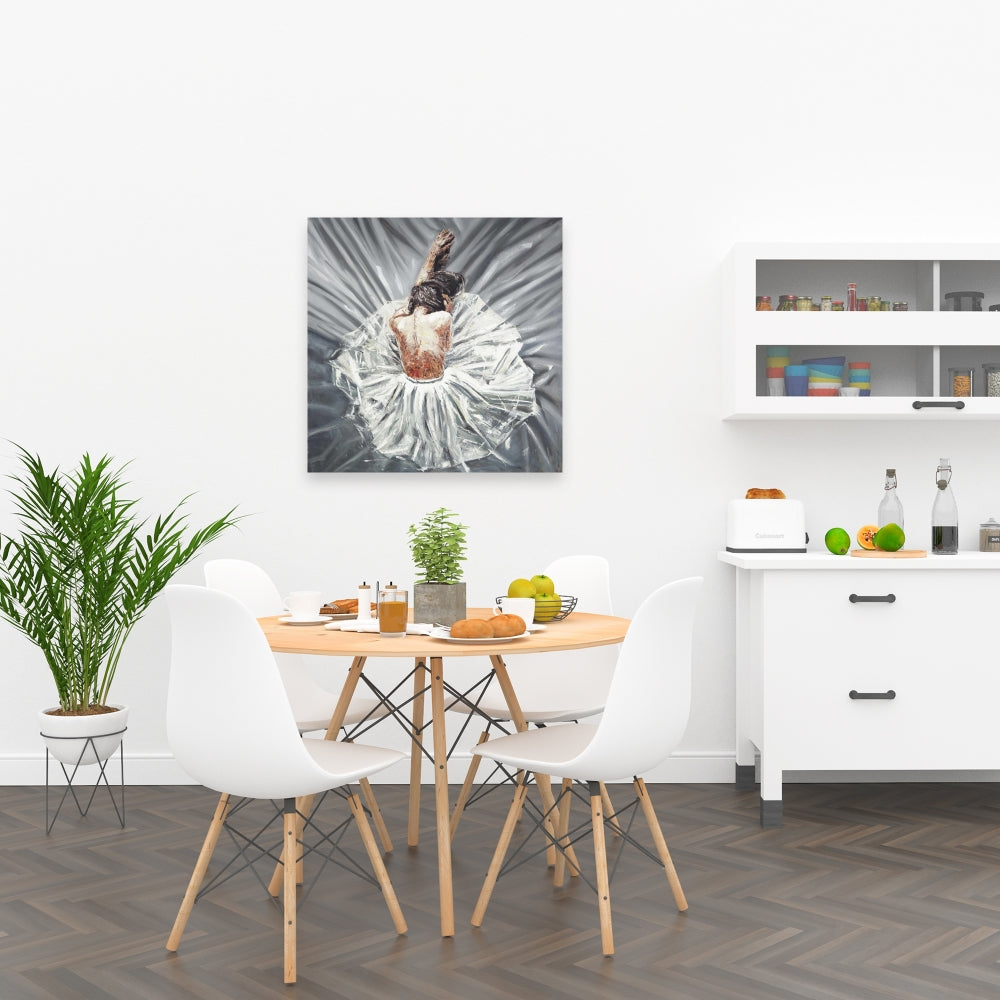 Ballerina Figurative Gray Canvas - Elegant Home Decor Art
