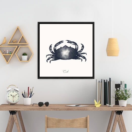 Blue Crab Marine Canvas | Aquatic Bathroom Decor Framed Art