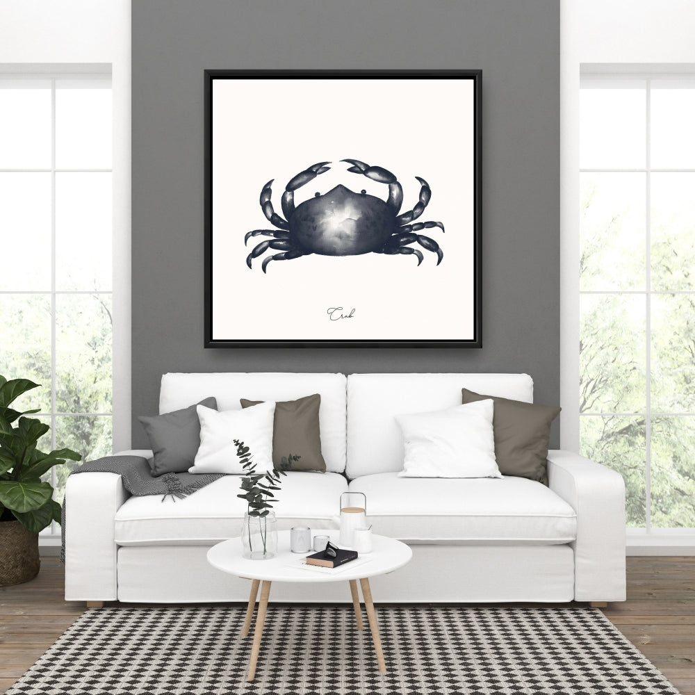 Toile marine « Crabe bleu » | Décoration de salle de bain aquatique encadrée