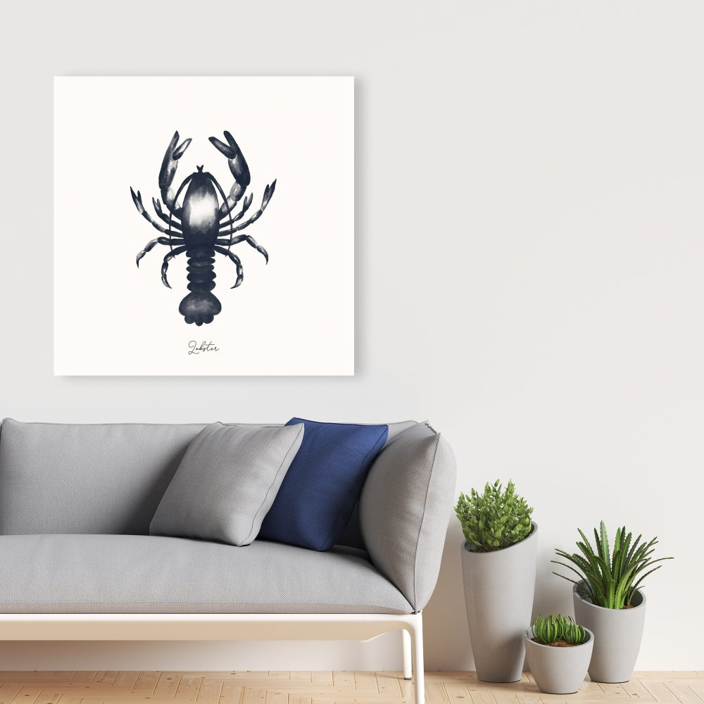 Blue Lobster Canvas - Blue Animal Bathroom Decor Wall Art