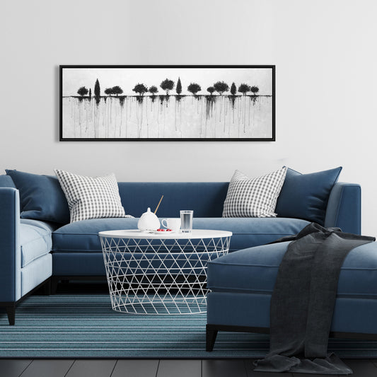 Bedroom Landscapes - Industrial Framed Canvas: Abstract Black Trees
