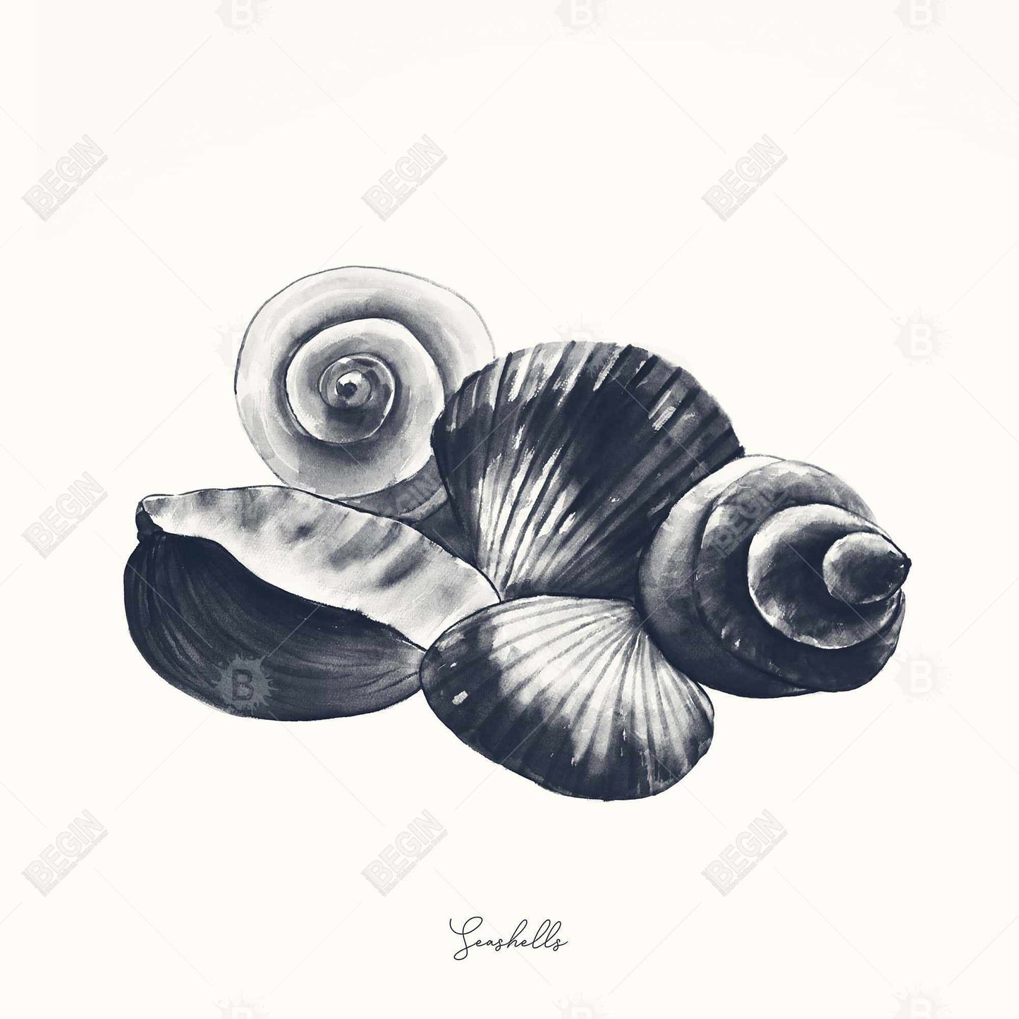 Blue Seaside Shells Canvas | Marine Blue Aquatic Decor