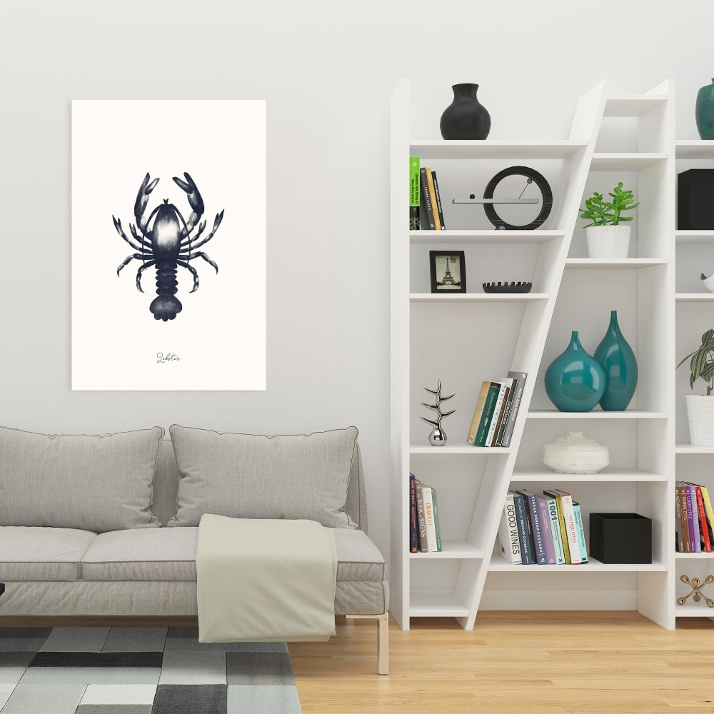 Blue Lobster Canvas - Blue Animal Bathroom Decor Wall Art
