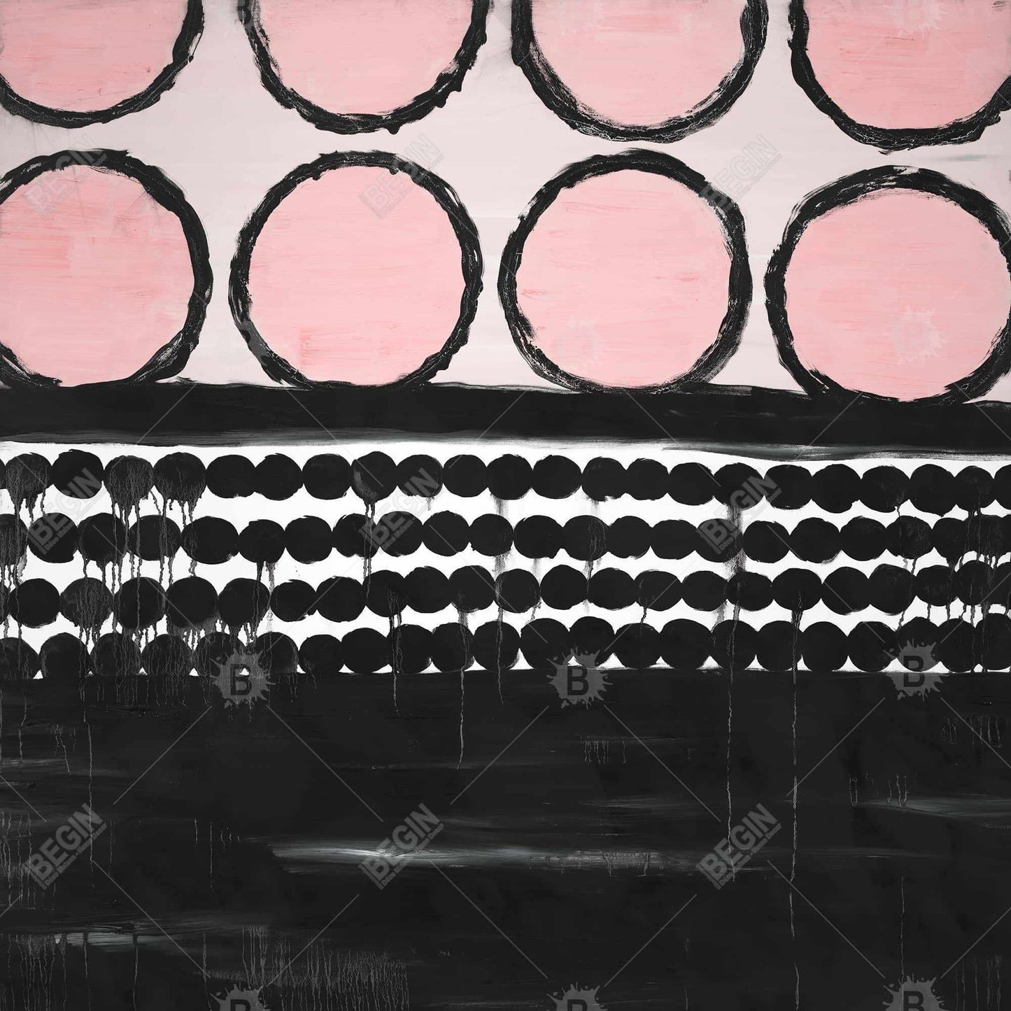 Toile encadrée blanche abstraite – Décoration d'intérieur à motifs de cercles roses