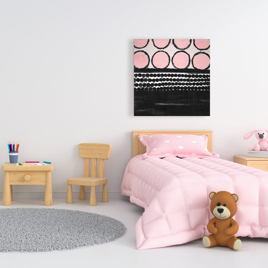 Toile blanche abstraite | Décoration d'intérieur avec grappe de cercles roses