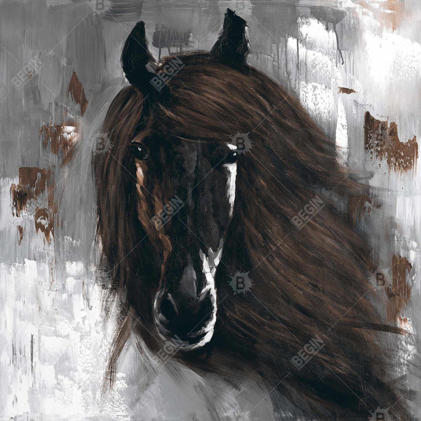 Dark Brown Horse Canvas | Rustic Farm Animal Home Decor