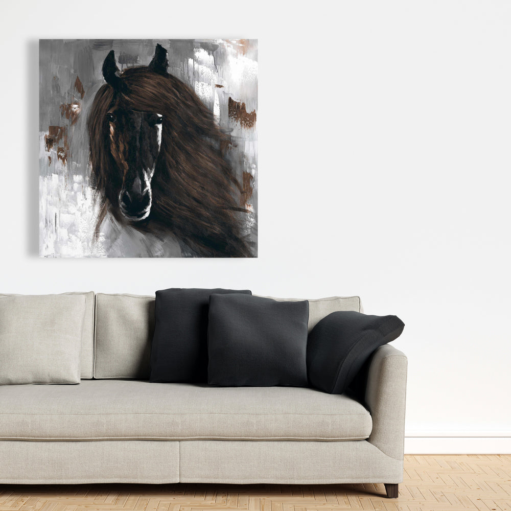 Dark Brown Horse Canvas | Rustic Farm Animal Home Decor