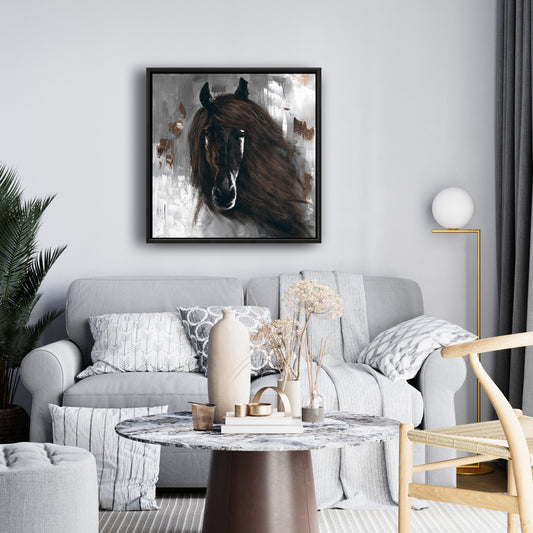 Toile Cheval Brun Foncé | Cadre rustique pour décoration intérieure