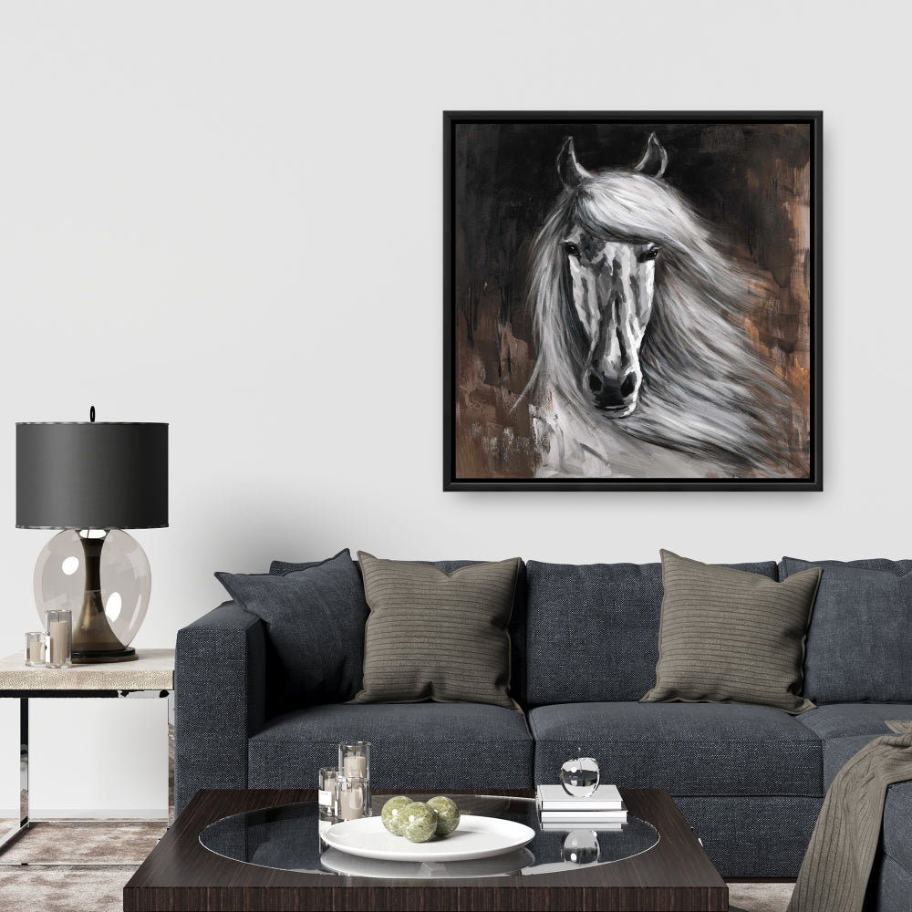 White Horse Rustic Canvas | Framed Wall Art for Home Decor